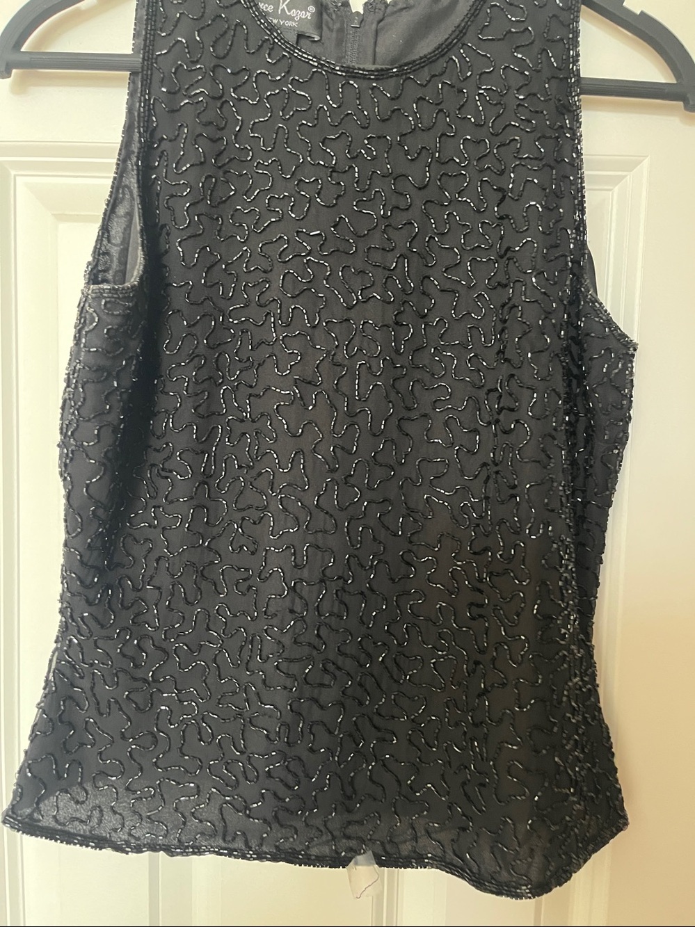 Like New!! Laurence Kazar Black Fitted Sleeveless  Silk Top with black  beads